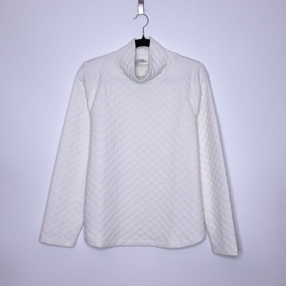 J. CREW Quilted Mockneck Pullover Ivory Long Sleeves Boxy Fit Casual Women's L - Picture 1 of 14